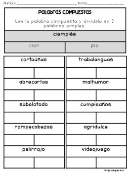Compound Words/Palabras Compuestas by Bilingual Bookworm | TpT