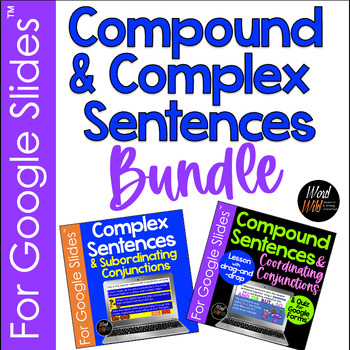 Preview of Compound, Complex Sentences Bundle, Digital Lessons for Google Slides,™ quizzes