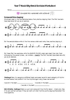 Preview of Compound time practice worksheet - early - rhythm reading and recognition
