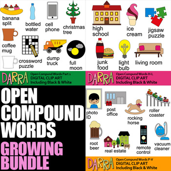 Preview of Compound words clip art / Open compound words clipart bundle