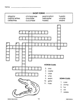 Compounds Contractions Abbreviations: Crossword Puzzles Activities