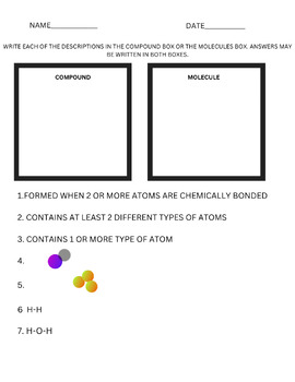 Preview of Compounds and Molecules Worksheet