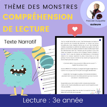 Preview of Compréhension de Lecture MONSTRES Free French Reading Comprehension Monsters