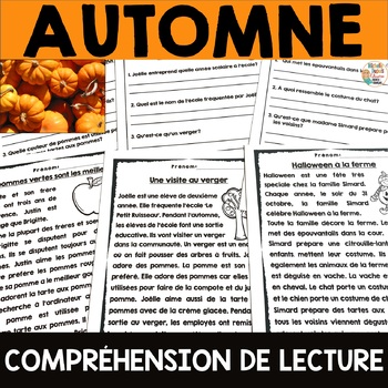 Preview of Compréhensions de lecture -  AUTOMNE et HALLOWEEN - French Fall Reading