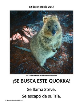 Preview of Comprehensible Input Spanish Unit: "Se busca un quokka" for beginner level