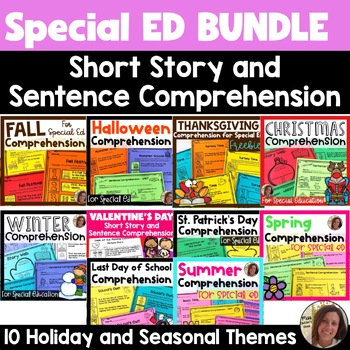 Preview of Short Story and Sentence Comprehension BUNDLE for Special Ed | Holiday Themes