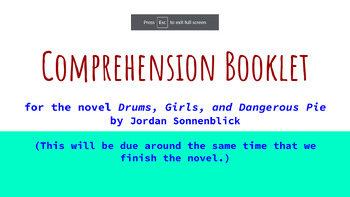 Preview of Comprehension Booklet for _Drums, Girls, & Dangerous Pie_ by J. Sonnenblick