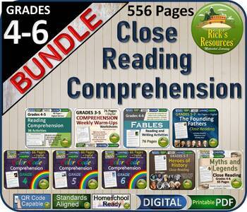 Preview of Close Reading Comprehension Activities Bundle - Print and Digital Versions