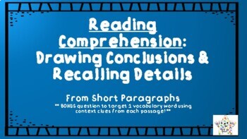 Preview of Comprehension Cards: Drawing Conclusions & Recalling Details w/BONUS VOCAB!