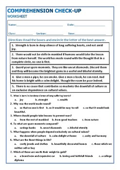 Preview of Comprehension Check-Up Activity Worksheet