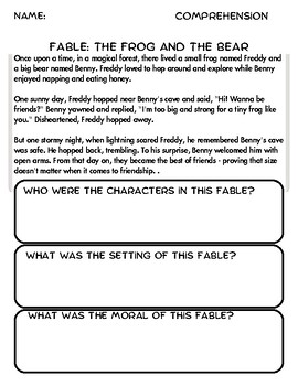 Preview of Comprehension Passage 1st Grade Fable Genre
