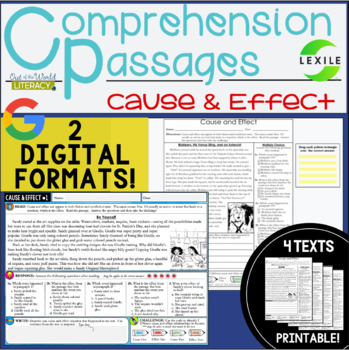Preview of Comprehension Passages - CAUSE AND EFFECT - 2 DIGITAL & PRINTABLE VERSIONS