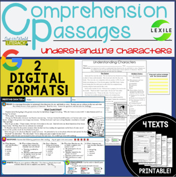 Preview of Comprehension Passages - CHARACTERS - 2 DIGITAL & PRINTABLE VERSIONS