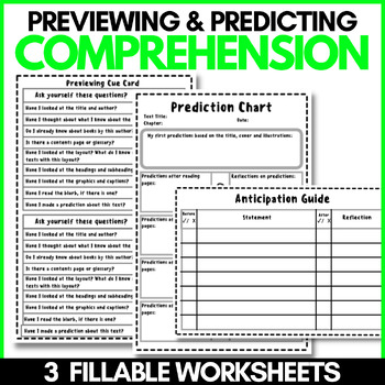 Preview of Comprehension: Previewing and Predicting Worksheets