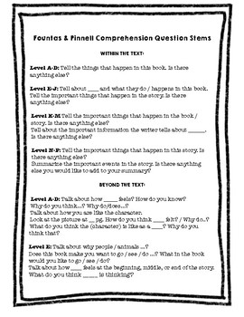 Preview of F& P Comprehension Question Stems