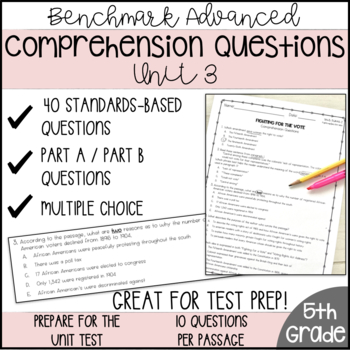 Preview of Comprehension Questions | 5th Grade | Unit 3 Benchmark Advanced