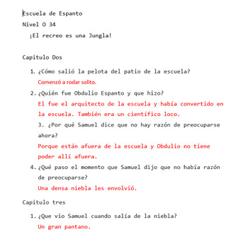 Preview of Comprehension Questions and Key for Escuela espanto El recreo es una Jungla