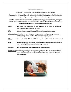 Preview of Comprehension Questions to Guide Parents in Reading With Their Child at Home
