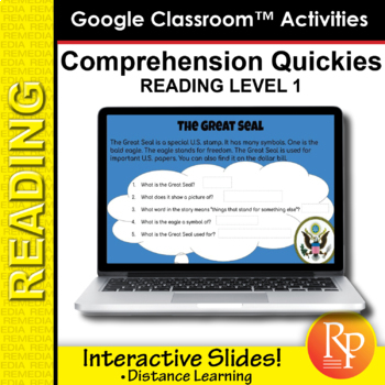 Preview of Comprehension Quickies Reading Level 1  | Short Passages | GOOGLE Activites