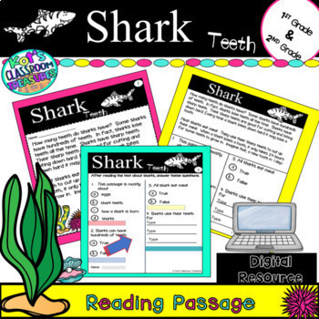 Preview of Comprehension Reading Passage On Shark Teeth-Digital