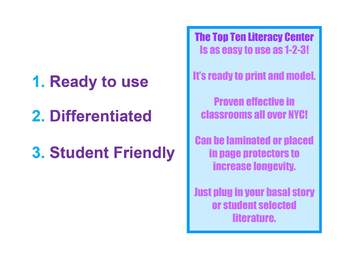 Preview of Comprehension Reading Work Station / Literacy Center: The Top Ten