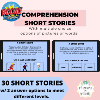 Preview of Comprehension Short Stories w/  Answer Options-Boom Cards