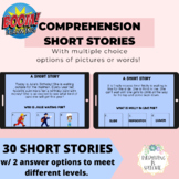 Comprehension Short Stories w/  Answer Options-Boom Cards