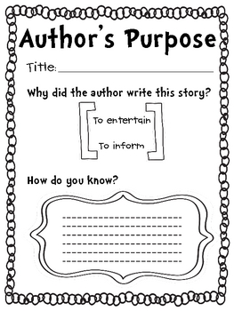 Comprehension Skill Graphic Organizer: Author's Purpose by Leslie Ann