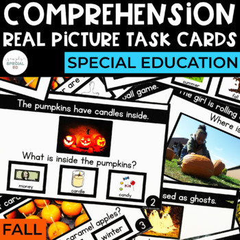 Preview of Comprehension Task Cards | Fall | Real Pictures | WH Questions | Special Ed