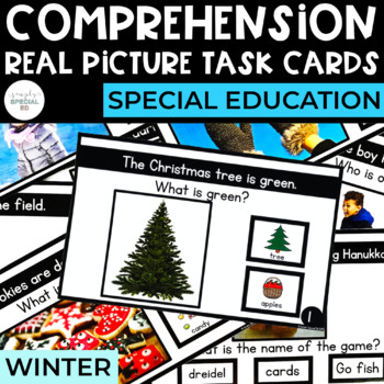 Preview of Comprehension Task Cards | Winter | Real Pictures | WH Questions | Special Ed
