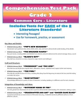 Preview of Comprehension Test Pack: ALL 2nd Grade Common Core Literature Standards