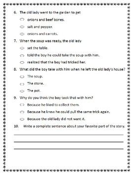 Comprehension Test: Stone Soup - First or Second Grade | TpT