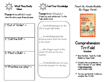 Preview of Comprehension Tri-fold: Teach Us, Amelia Bedelia