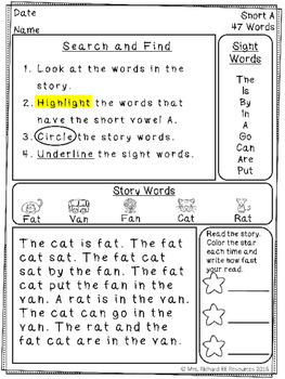 Phonics Comprehension Passages: Short Vowels by Mrs Richard EE Resources