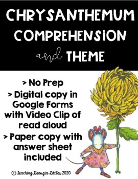 Preview of Distance Learning - Comprehension and Theme with Chrysanthemum