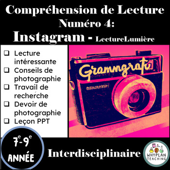 Preview of Compréhension de Lecture, Leçon et Devoir de Photographie et Instagram