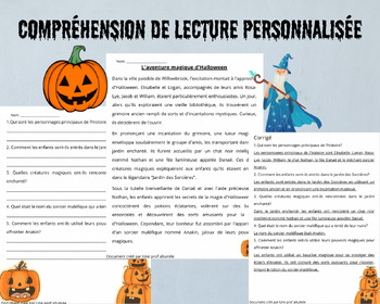 Preview of Compréhension de texte personnalisée Halloween 5e