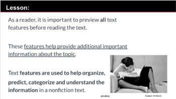 Preview of Comprehension of Nonfiction Texts; Text Features