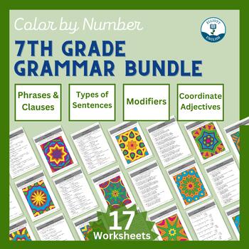 Preview of Comprehensive 7th Grade Grammar Skills - Color by Number Bundle