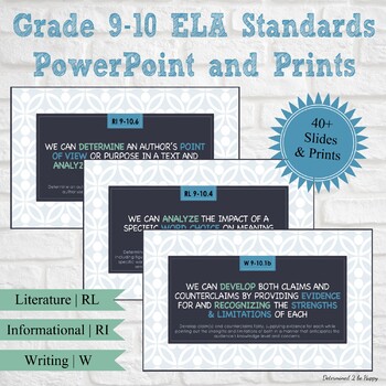 Preview of Comprehensive 9-10th Grade ELA Common Core Standards PowerPoint & PDF Prints