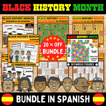 Preview of Comprehensive Black History Month Educational Bundle In Spanish
