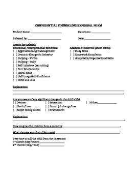 Preview of Comprehensive Counseling Referral Form