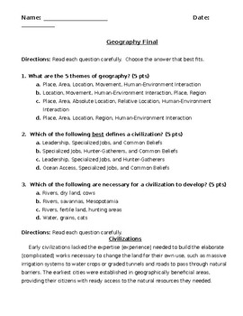 Comprehensive Geography Exam by Teaching For Success  TpT