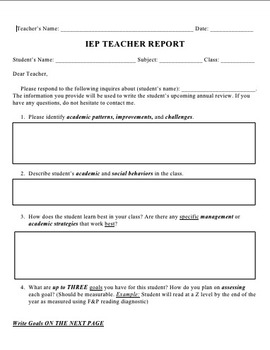 Preview of Comprehensive IEP Reporting Tool/ Teacher Reflection Graphic Organizer