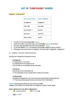 Preview of Comprehensive List of Confusable Words