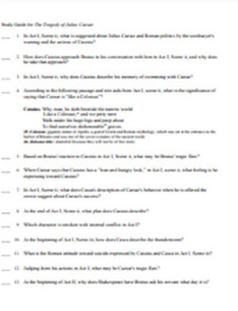 Preview of Comprehensive Short Answer Study Guide for The Tragedy of Julius Caesar