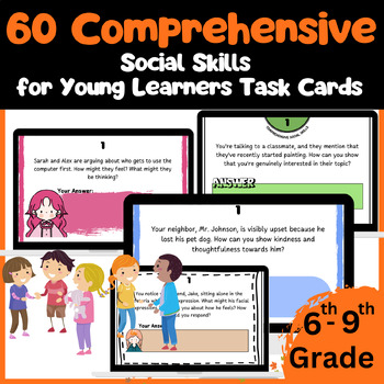 Preview of 60 Comprehensive: Social Skills for Young Learners Task Cards