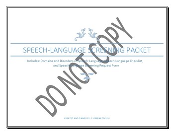 Preview of Comprehensive Speech Language Screening Packet (screening information & request)