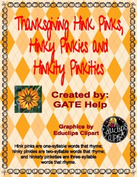 Preview of Comprehensive Thanksgiving Hink Pinks