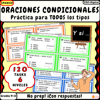 Preview of Spanish conditional sentence practice Task cards Oraciones condicionales